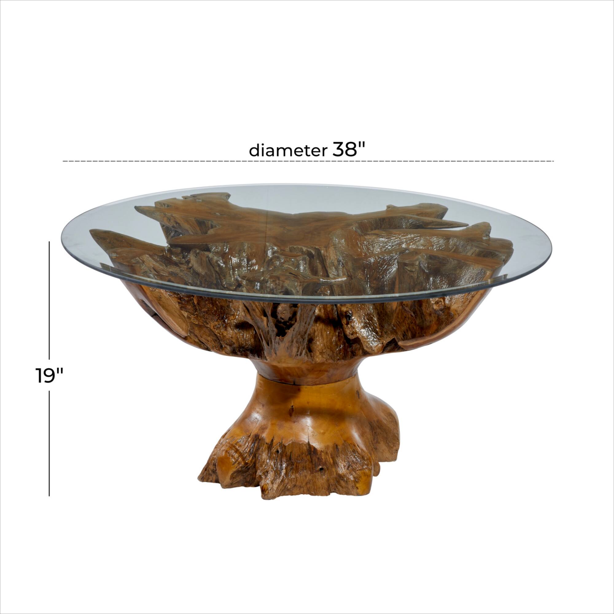 36" Brown Teak Wood Rustic Coffee Table
